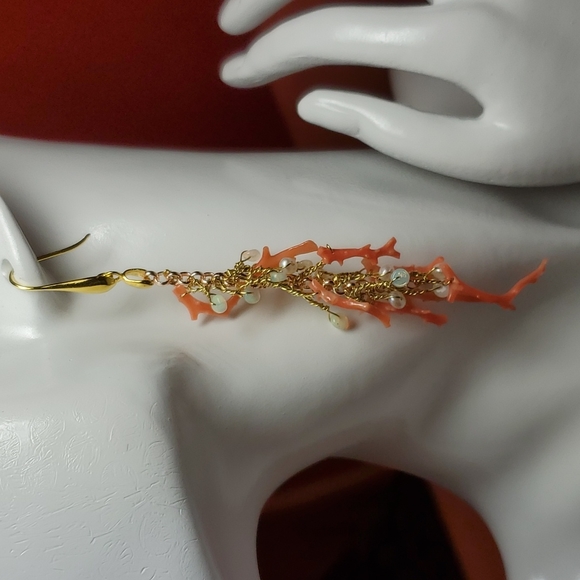 Coral earrings and opals are tears of Mermaids 18k over 925 no515 - Picture 6 of 8